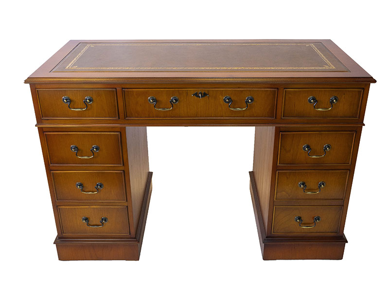 Twin Pedestal Secretary Desk Yew Leather